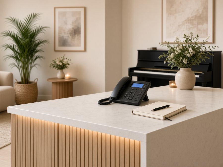 Contact desk at Nocipsvasa Piano Studio in Abu Dhabi